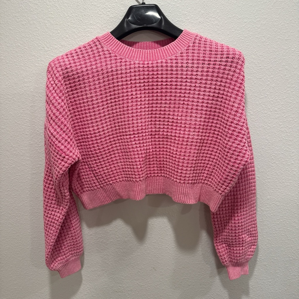 Hollister Pink 💖 Cropped Waffle Knit Sweater  — XS — Excellent Condition